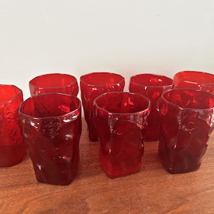 Vintage Set of 8 Morgantown Seneca Driftwood Ruby Red Crinkle Cocktail Glasses