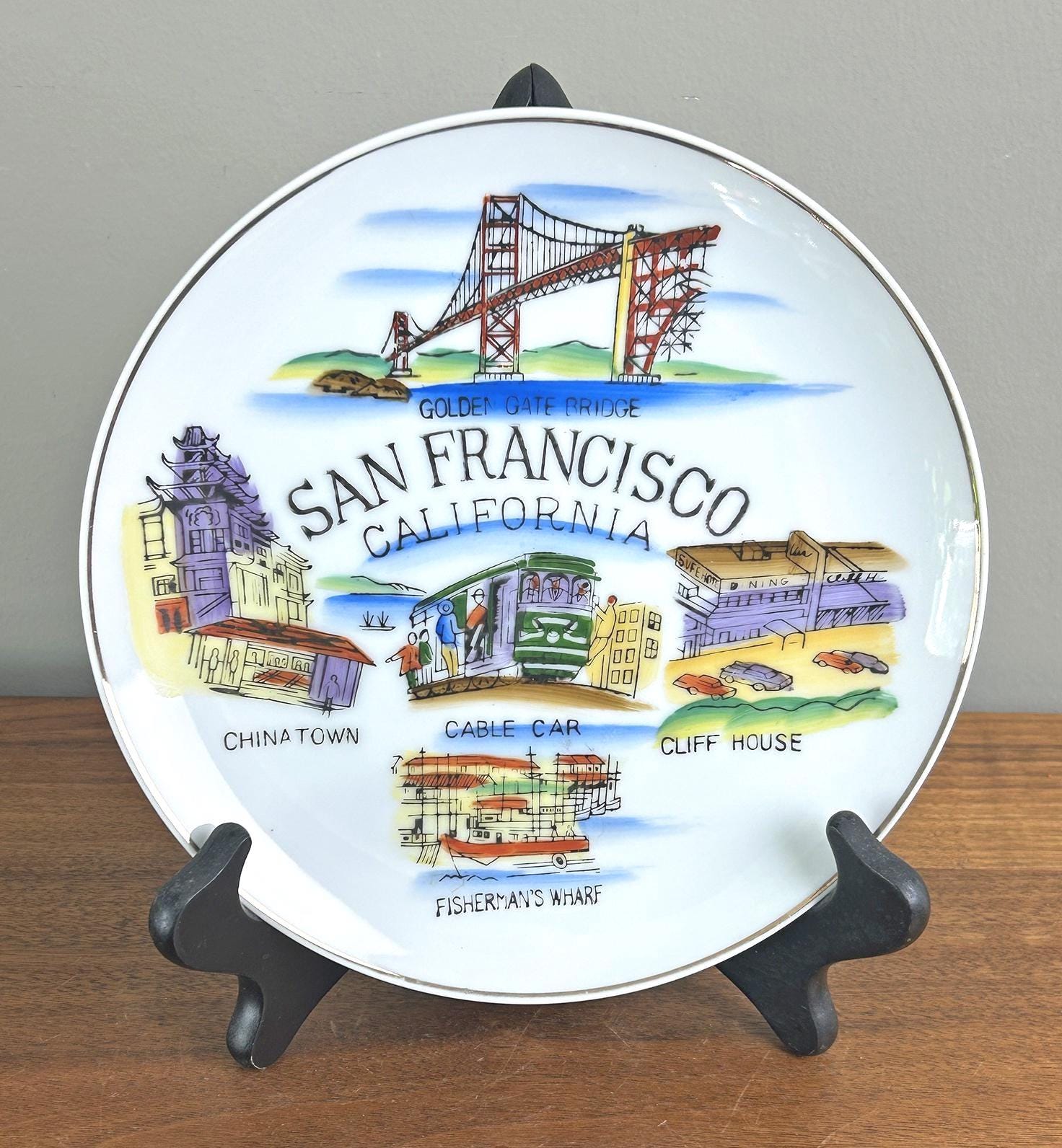Vintage San Francisco Collector Souvenir Plate China Town Golden