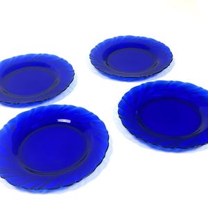 Vintage Duralex France Bormioli Rocco Swirl Rivage Cobalt Blue
