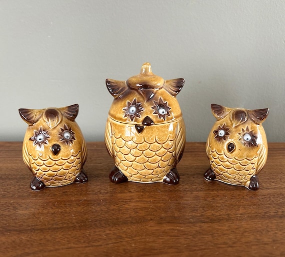 ☆デヴィッド・アンデルセン☆フクロウ☆ソルト＆ペッパーシェイカー☆2個セット Vintage Owl Set of Salt and Pepper Shakers With Lidded Sugar Jam