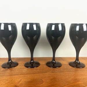 Vintage Libbey Teardrop Black Amethyst Pedestal Wine Glasses Water Goblets - Set of 4
