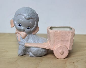 Vintage Ceramic Lamb Pulling Cart Planter