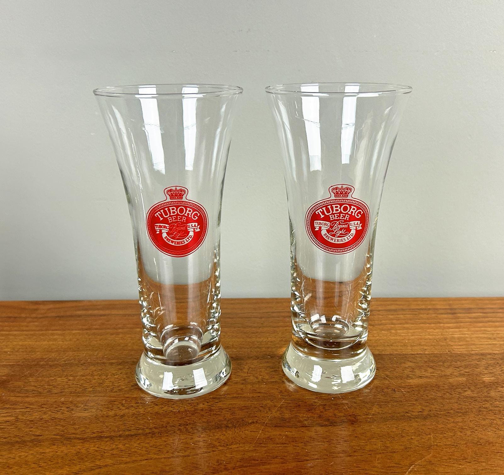 Vintage Pair of Tuborg Breweries Red Logo 8oz Glasses - Etsy