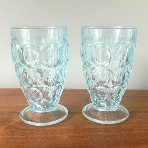 Vintage Pair of Yorktown Thumbprint Light Blue 6oz Juice Glasses