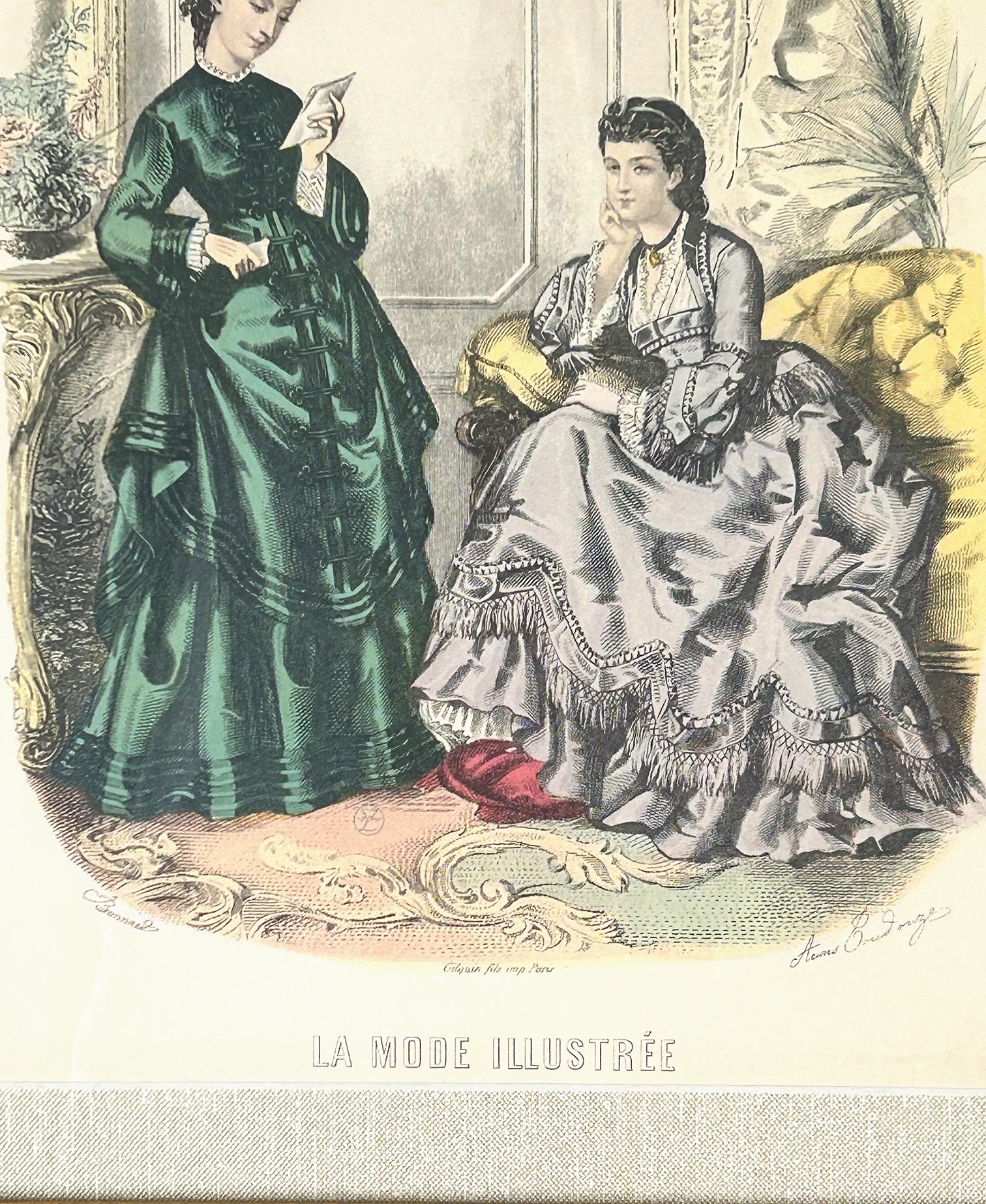 Vintage Framed La Mode Illustree Hand Colored French Lithograph