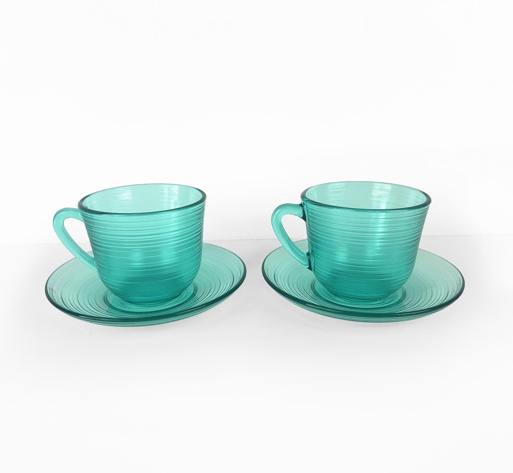 Vintage Arcoroc Jardiniere Turquoise Seafoam Green 8 Oz Glass