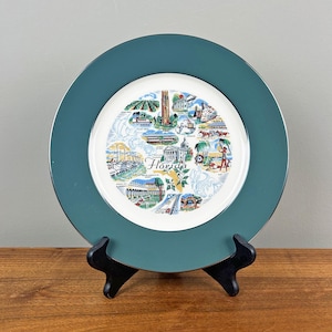 Vintage Florida Souvenir Plate Gold Trim Pictorial Collectible Triomphe State Plate
