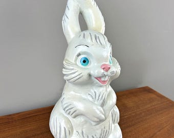 Vintage Giant Crazed Tripping White Rabbit Chalkware Bank Easter