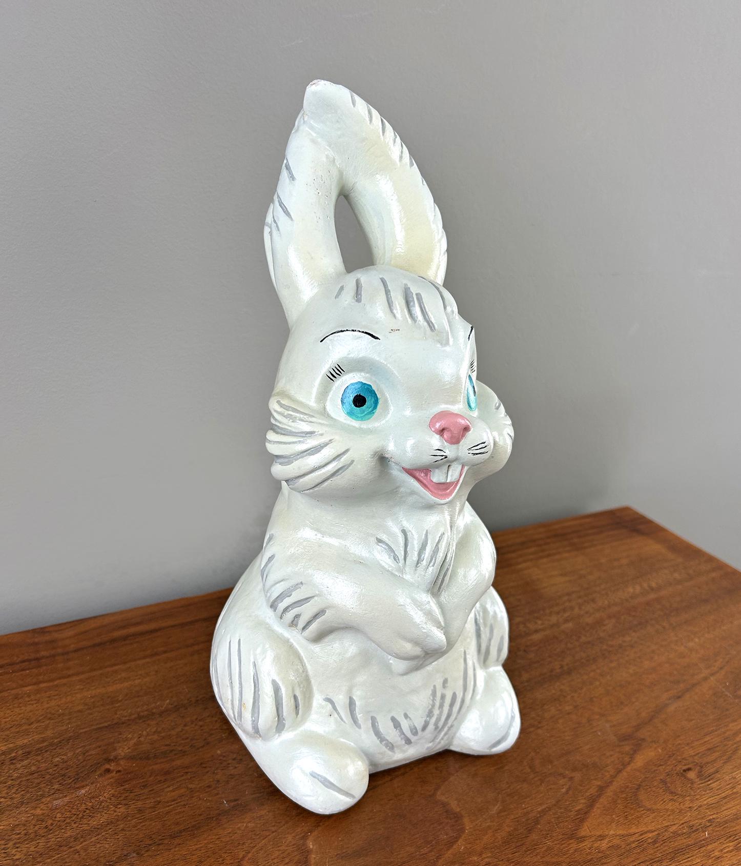Vintage Giant Crazed Tripping White Rabbit Chalkware Bank Easter