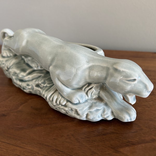 Vintage Mid Century Ceramic Panther / Mountain Lion Planter