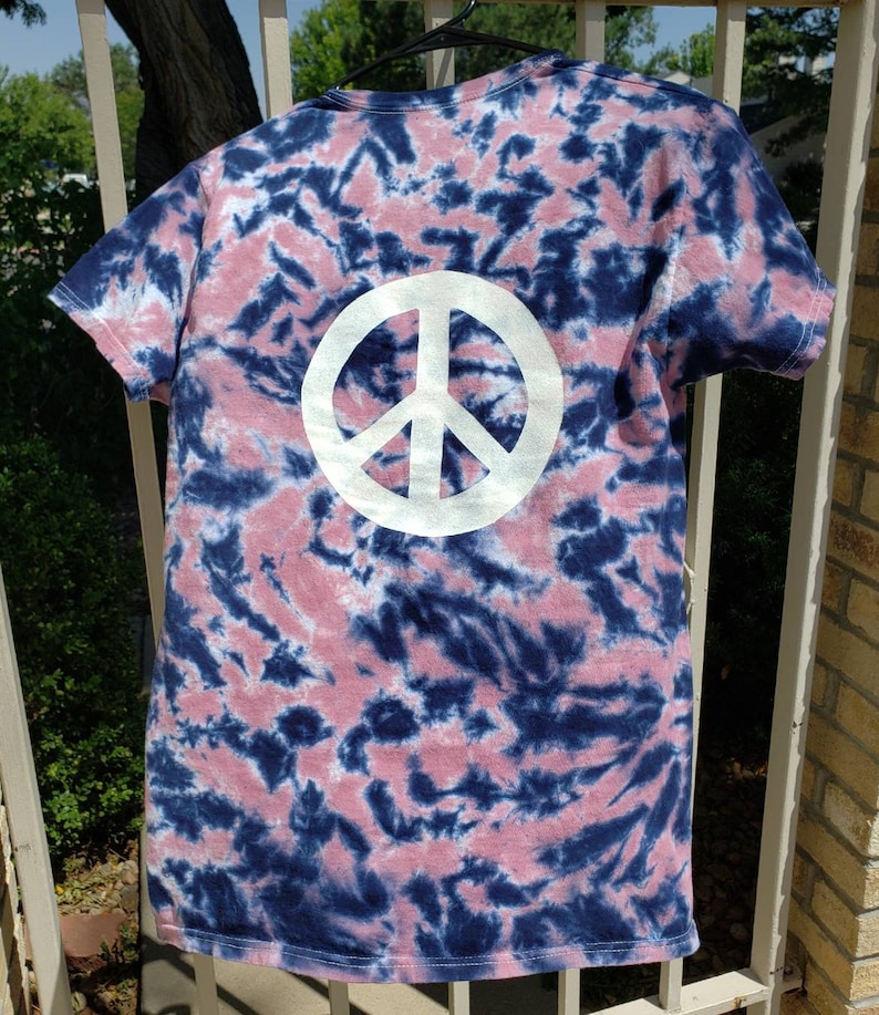 Adult Medium Double Peace Sign Pink and Navy Tie Dye Silk | Etsy