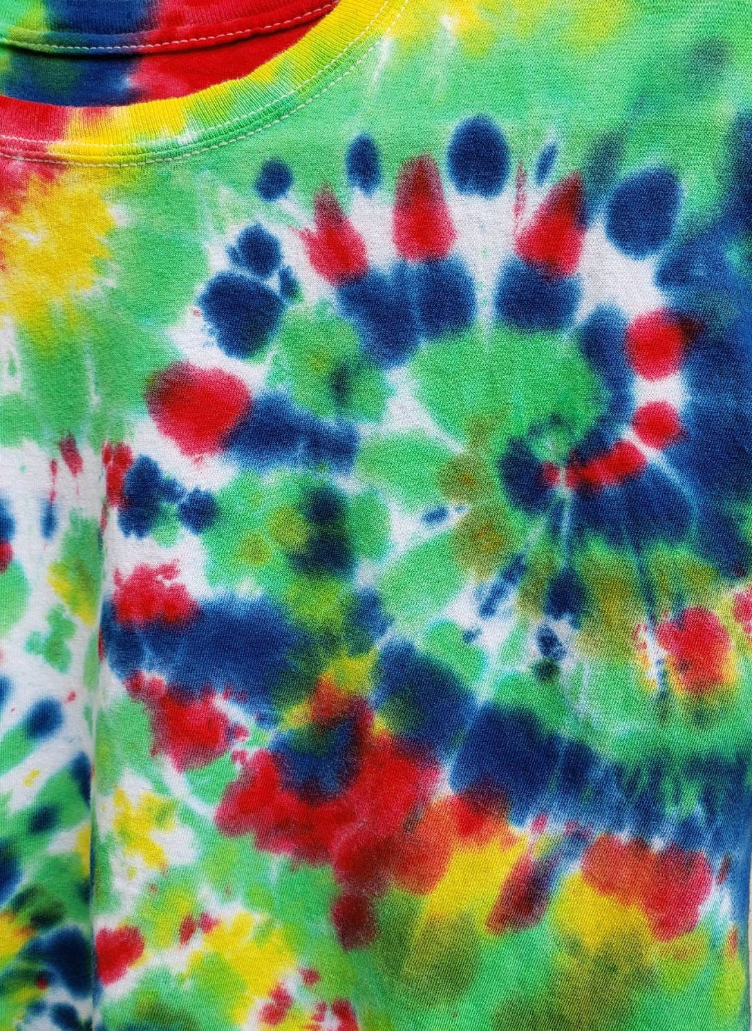 Adult Medium Green Yellow Red and Blue Tie Dye Shirt Etsy