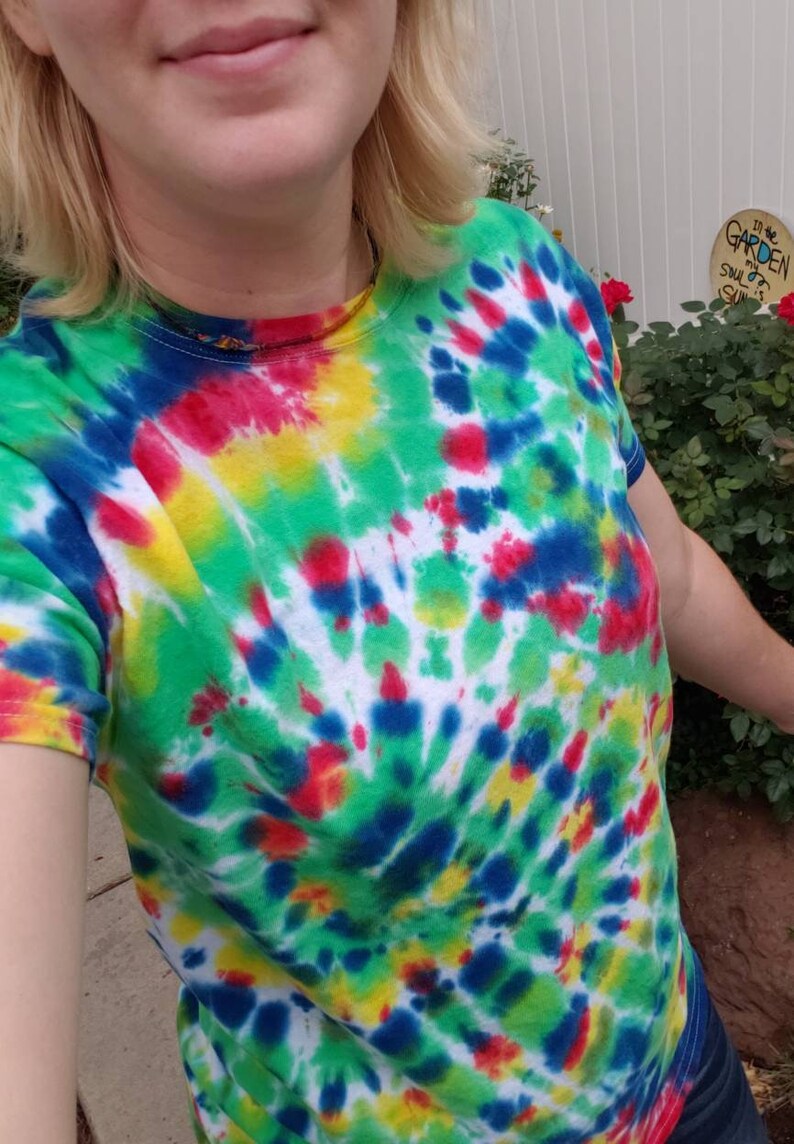 Adult Medium Green Yellow Red and Blue Tie Dye Shirt Etsy