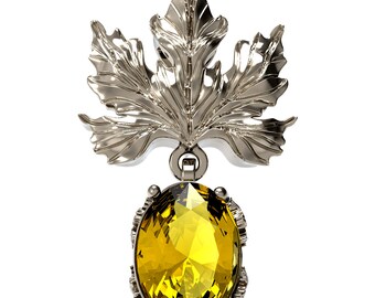 Pendant with 925 silver chain with an important 4.9 CT natural citrine, grape leaf - Vine leaf - Jewelry and Nature