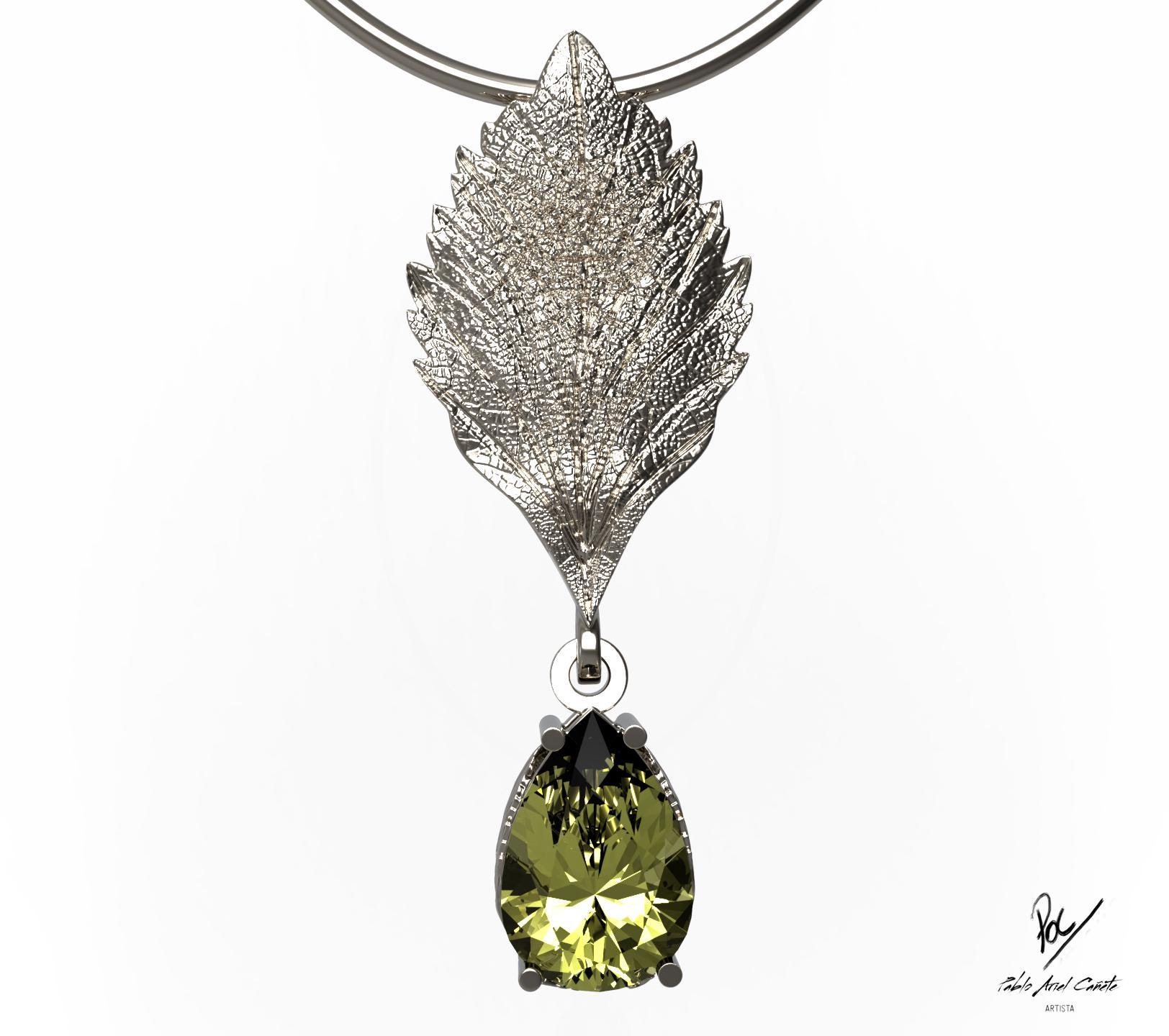 925 Silver Pendant San Sebastian Leaf 2 Natural Gem 5.2 Ct Pear Cut with Silver Chain - Jewelry and Nature