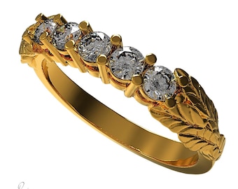 18k Gold Engagement Ring with 2.5 mm Diamonds Ficus Leaves Jewelry and Nature Pablo Ariel Cañete