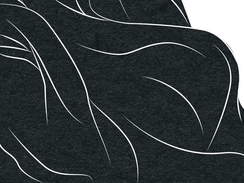 May include: Abstract art piece featuring a textured black background with flowing white lines. The lines curve and intersect, creating a sense of movement and organic form. The artwork is a minimalist design.