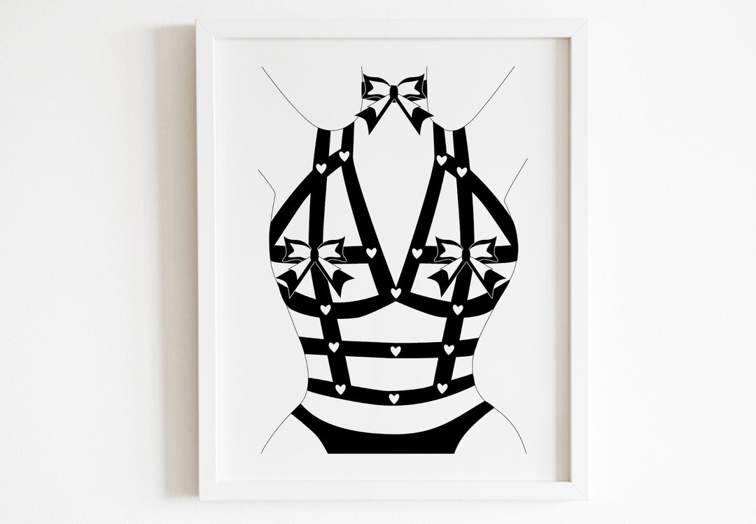 Shibari Harness Bdsm Bedroom Art Print Lingerie Girl Illustration Kink