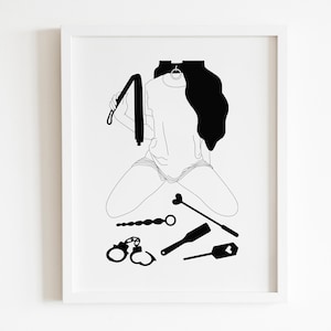 Mature Shibari Girl Wall Art Illustration - Kink friendly Handcuffs Art