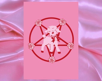 Pink Satanic Lamb Art Print - Y2K Witchy Decor
