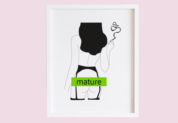 Woman in Lingerie Stockings Wall Art Illustration Print - Woman Smoking Art Print - Bondage Fetish Erotic Art Print - Sexy Wall Art