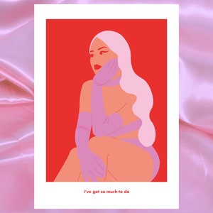 Pink Aesthetic Feminine Female Form Print - Sad Girl Wall Art Print - Mental Health Anxiety Depression Wall Art Print - Retro Female Pop Art