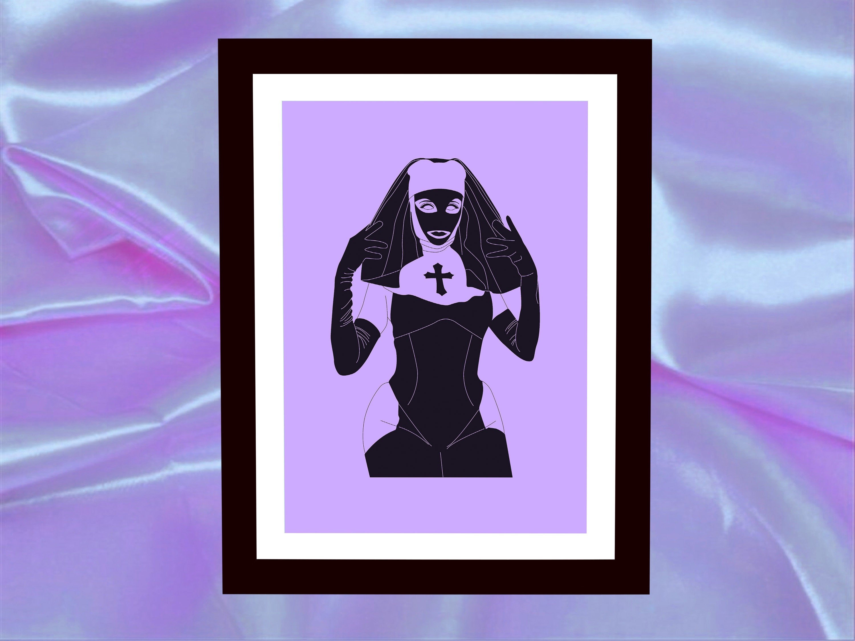 Rubberen slaaf BDSM Nun Hood Art Print Illustratie Fetish