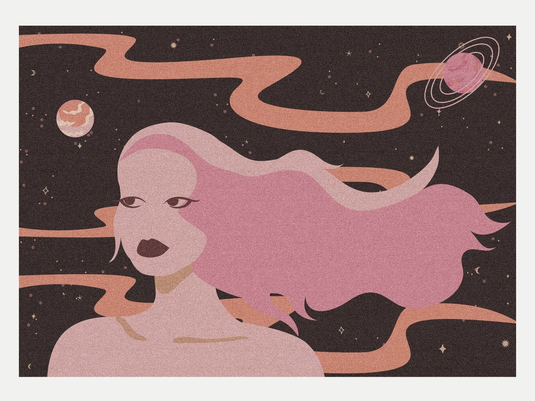 Celestial Moon Wall Art Print Pink Space Babe Wall Art 70s Etsy