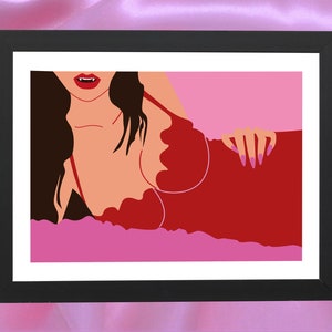 70s Hammer Horror Sexy Female Vampire Wall Art Print - 70s Halloween Horror Poster - Vampire Lips Fangs Blood Wall Art Print Poster Decor