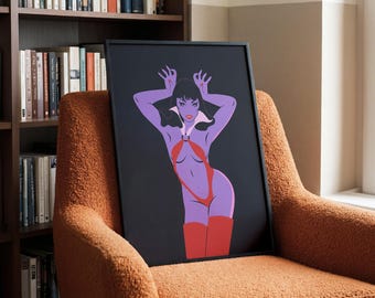 Retro Vampire Girl Art Print – Sexy Gothic Halloween Decor