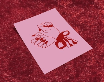 Hands Tied Ribbon Line Art Print – Bound Hands Line Drawing - BookTok Smut Reader Art Print - Erotique Hands Wall Art