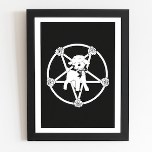 Gothic Kitsch Satanic Lamb Art Print - Y2K Black Rose Pentagram Pentacle Art Print - Dark Gothic Witchy Wiccan Sacrificial Lamb Art Print