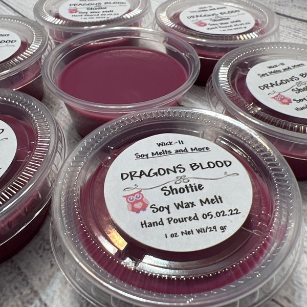 DRAGONS BLOOD, Shottie Soy Wax Melts, Shots, Soy Shots, Soy wax melts, Shotties, Shot Cups, Scented Wax Melts,