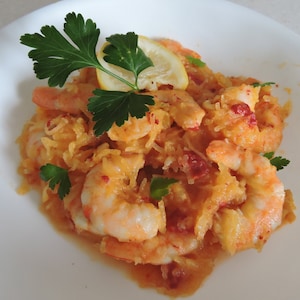 Garnalen Scampi Spaghettipompoen downloadbare pdf of jpeg Eating Cleaner GF-receptbestand