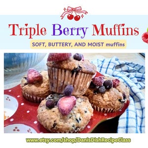 Triple Berry Muffins, Best Recipe | Strawberry/Blueberry/Raspberry Muffin | Muffin Recipe, Digital download, 8x11’’ Recipe Sheet, PDF/JPEG