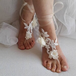 Wedding shoe,summer shoe,barefoot sandals,bridal accessories, ivory lace,wedding sandals, shoes bridal sandals bridesmaids, image 1