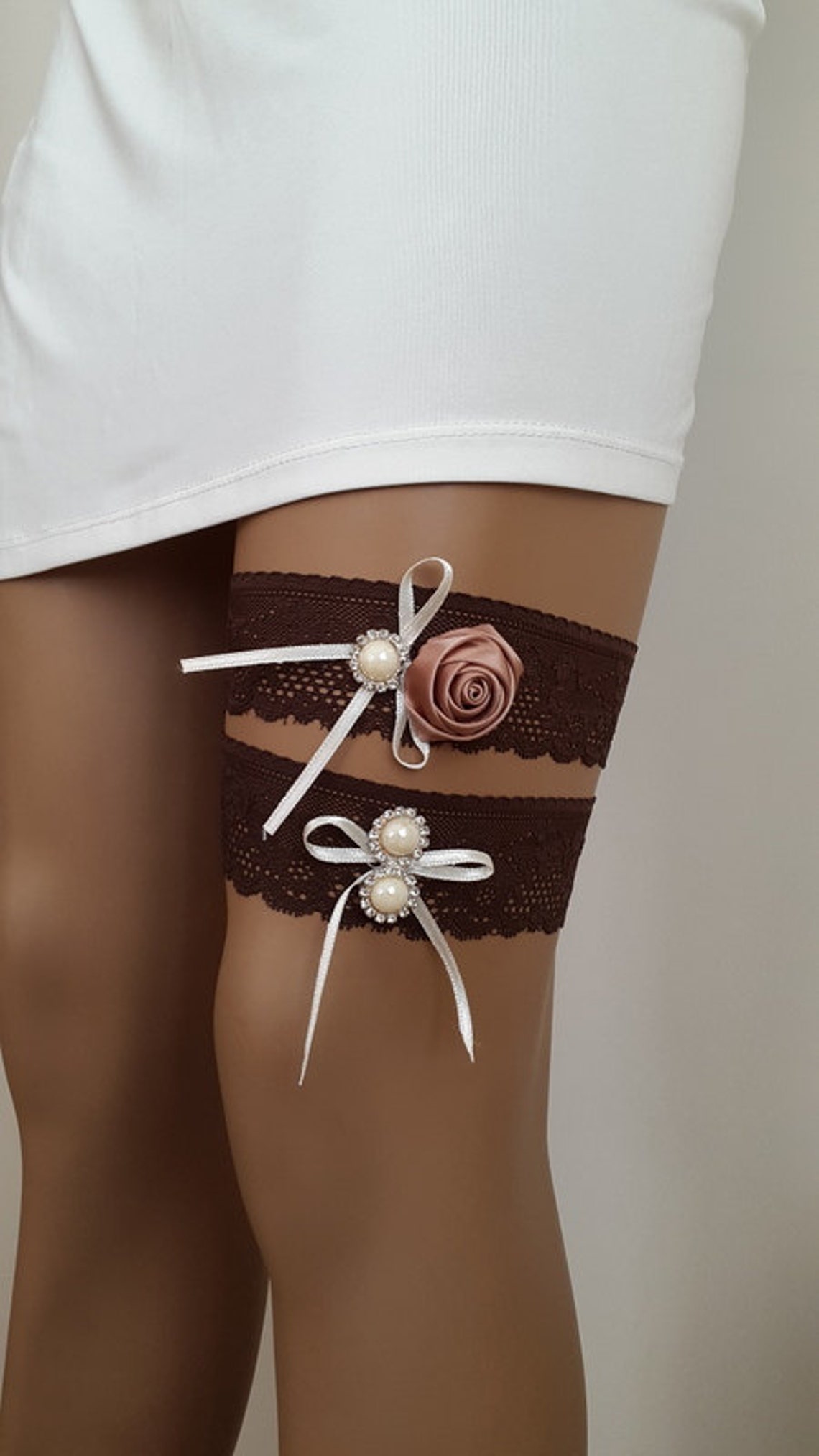 Halloween Garter Toss Garters Brown Lace Wedding Garters Etsy