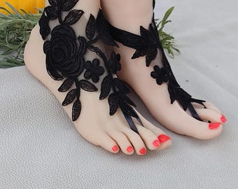 5 pieces bridesmaid set Bridal acessory,Barefoot sandals, beach sandals, halloween, french lace,wedding sandals,costume accessories,