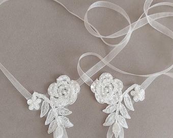 Sandalias para niñas de flores, para niñas, sandalias de boda con encaje de marfil con cuentas, sandalias de encaje para bebés de 5,6 años adecuadas para la edad