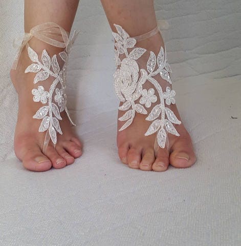 barefoot sandalswedding shoes summer shoesBeaded. ivory | Etsy