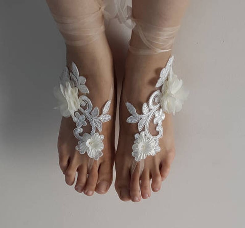 Wedding shoe,summer shoe,barefoot sandals,bridal accessories, ivory lace,wedding sandals, shoes bridal sandals bridesmaids, image 5