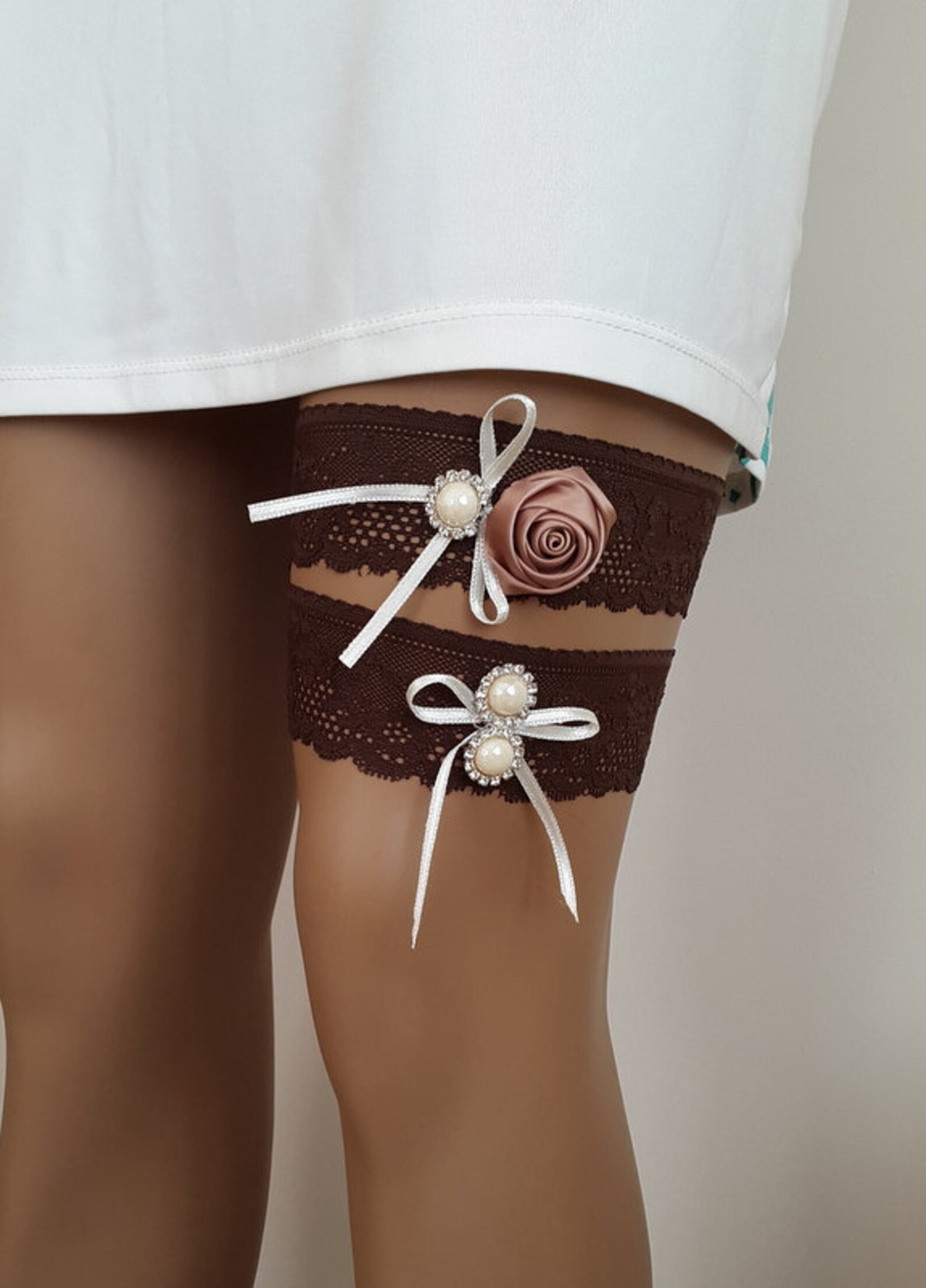 Halloween garter toss garters Brown lace wedding Etsy