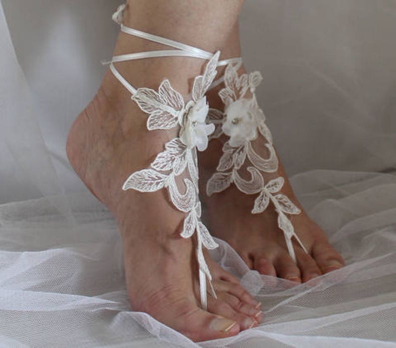 B\u0130G D\u0130SCOUNT Barefoot sandals ivory lace barefoot sandals wedding barefoot lace sandals Beach wedding barefoot sandals ivory lace N-9A