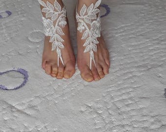 Wedding shoes, summer shoe,beach shoes, ivory  lace barefoot sandals, wedding sandals