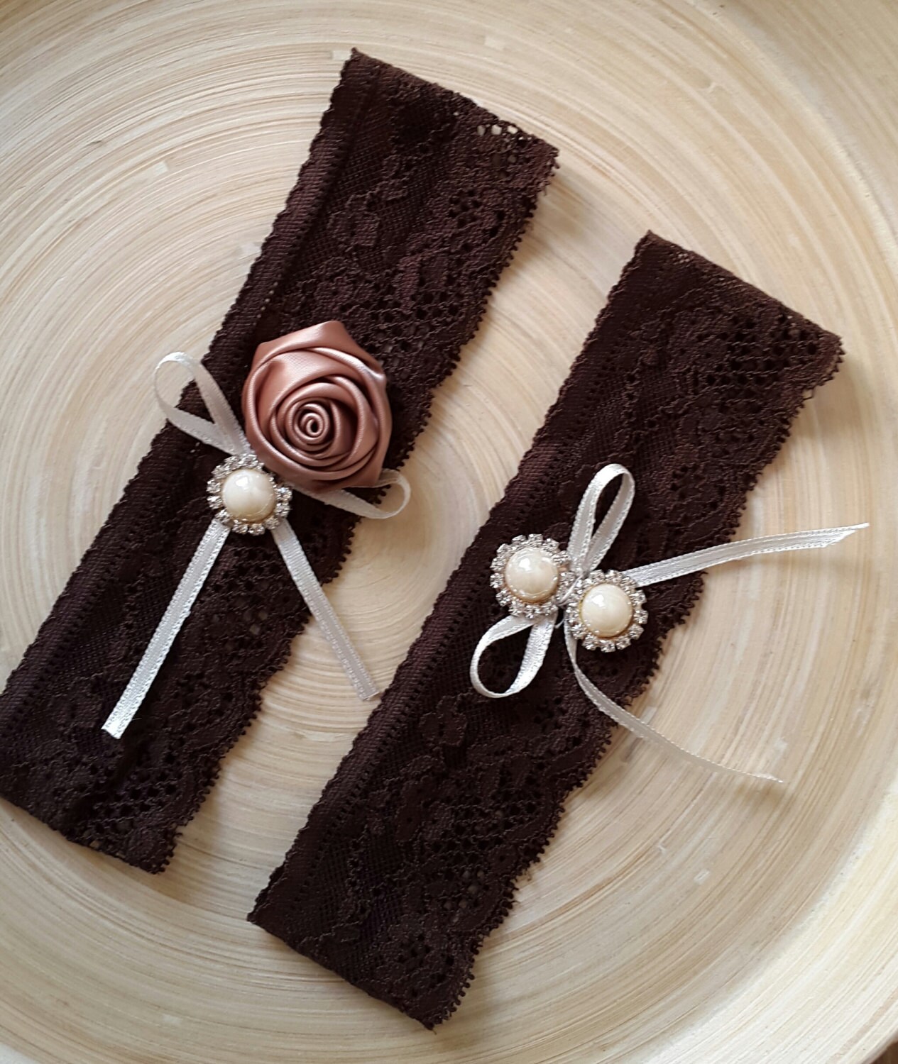 Halloween Garter Toss Garters Brown Lace Wedding Garters Etsy