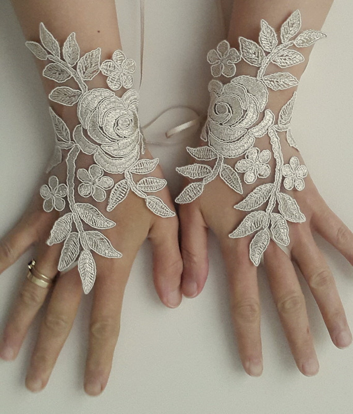 Gants Mariée Dentelle Avec Nœud - Gants Courts Formels | Bal Théâtre Vintage | Taille Unique