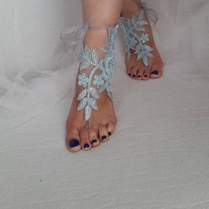 Barefoot sandals,wedding shoes, summer shoes,Beaded Mint green lace, wedding sandals,prom dress accessories, foot jewelry,