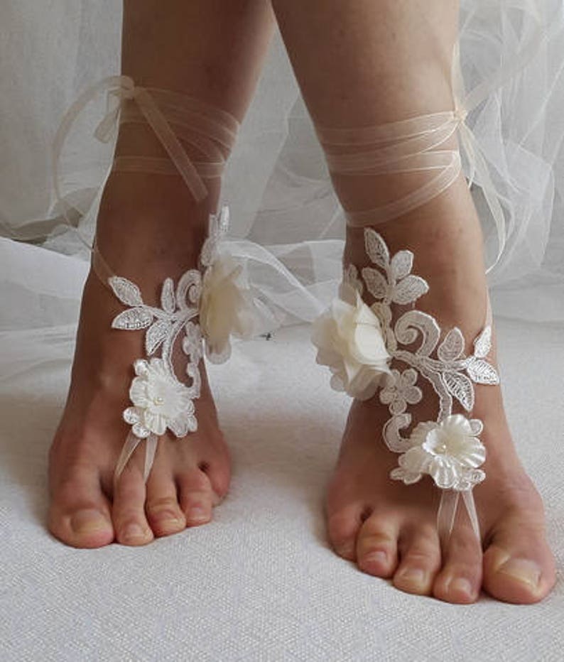 Wedding shoe,summer shoe,barefoot sandals,bridal accessories, ivory lace,wedding sandals, shoes bridal sandals bridesmaids, image 2