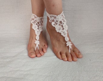 Wedding shoes,summer shos,beach shoes,barefoot sandals,bridal accessories,Beaded ivory lace wedding sandals,