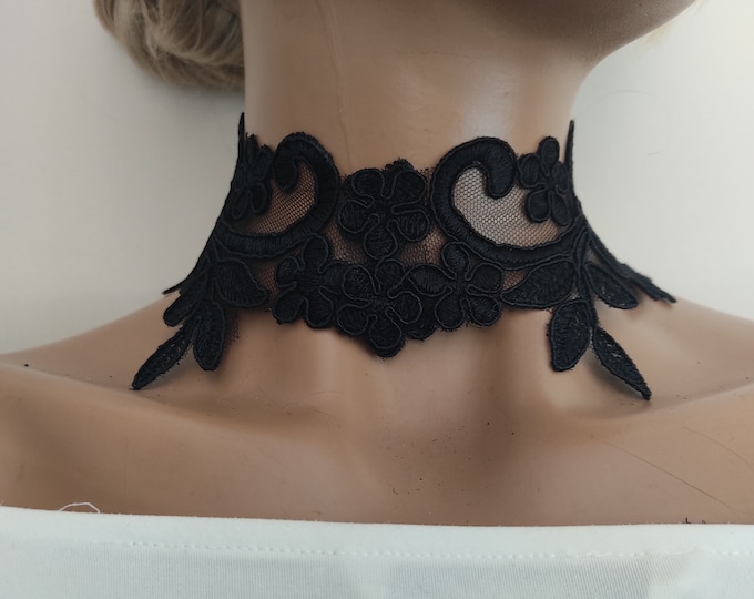 Black Gothic Choker, lace collar, halloween jewelry,  Necklace Halloween Collar